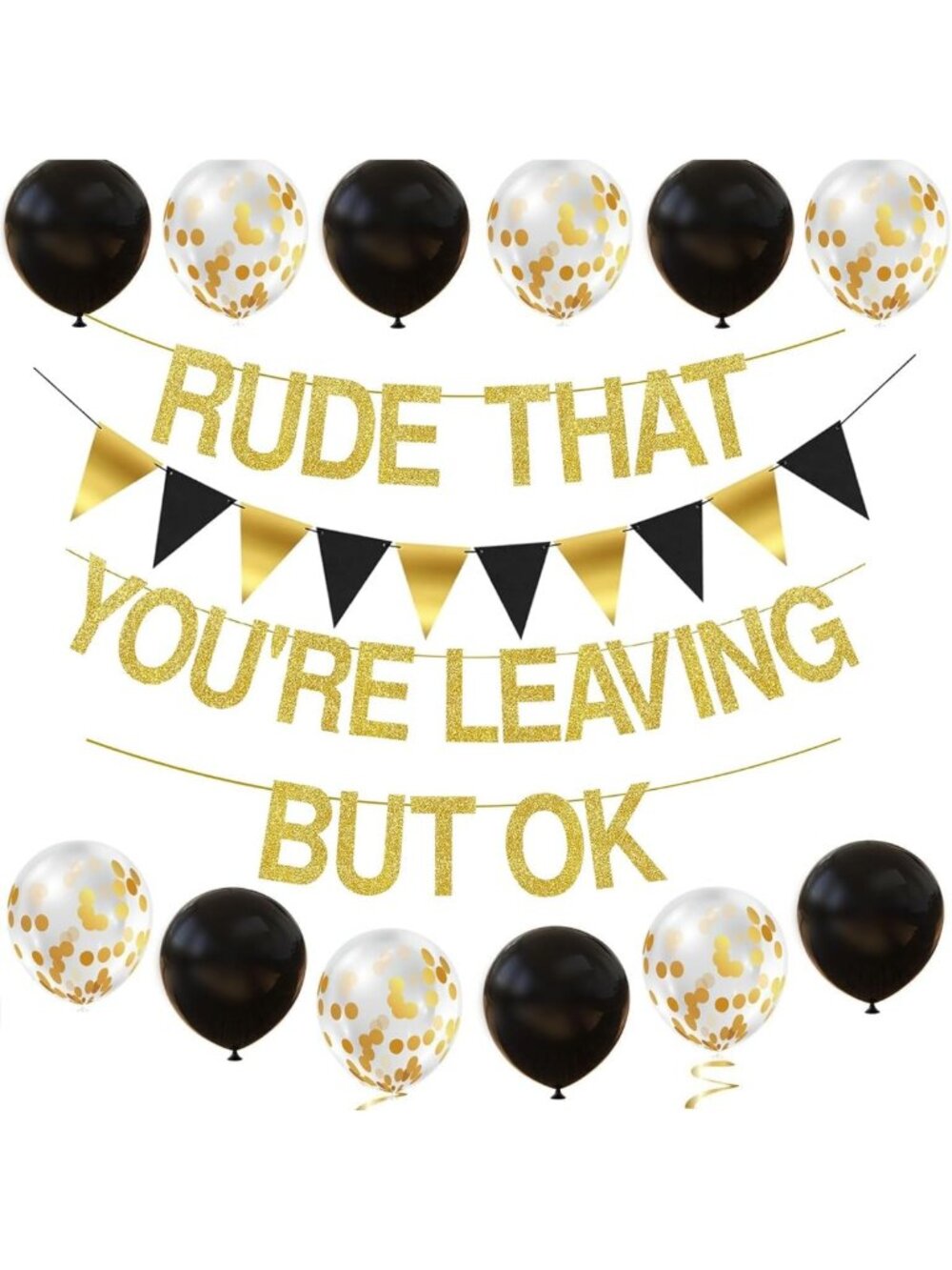 Funny Going Away Party Banner - Rude Farewell Decorations, Black & Gold Glitter